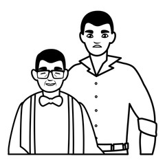 cute grandfather with son characters