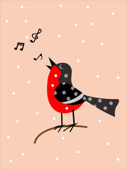 Singing bird on a pink background