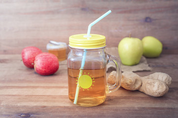 Homemade energy drink switchel in a mason jar