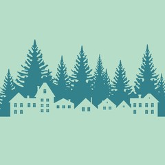 Obraz na płótnie Canvas Силуэт домов на фоне леса
