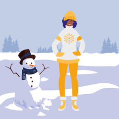 young black woman with winter clothes