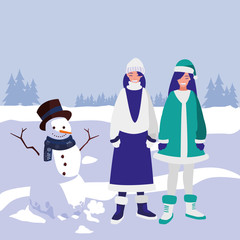 couple of girls with winter clothes