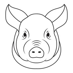 Pig head isolated on white background. Pork meat. Design element for logo, label, emblem, sign, poster