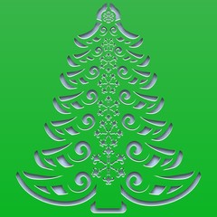 Patterned Christmas tree with snowflakes carved on the square paper.