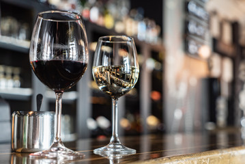 red and white wine in the bar