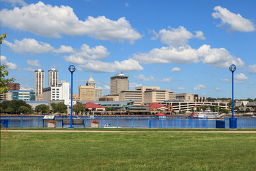 Fototapeta na wymiar Panoramic photo of Downtown Peoria photographed on the other side of the Illinois River in East Peoria, Illinois.