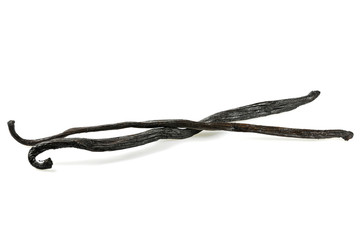Bourbon vanilla pods isolated on white background