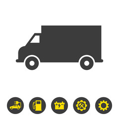 Delivery truck icon on white background.