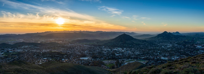 Panoramic View of City and Mountains from High Up