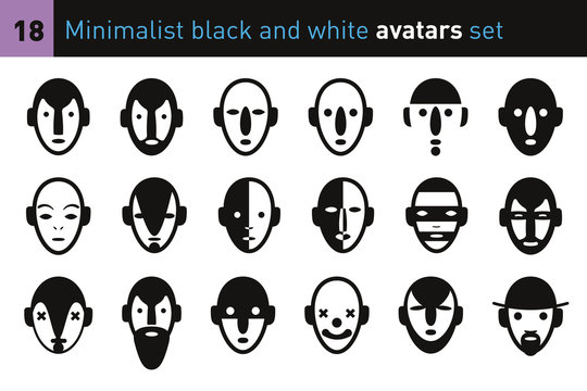 Minimalist black and white avatars set
