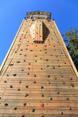 Outdoor wooden climbing wall