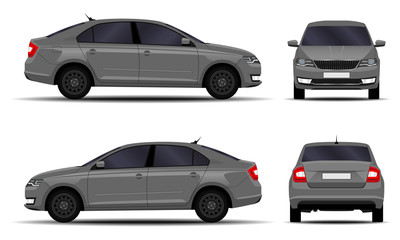 realistic car. sedan. front view; side view; back view.
