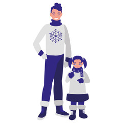 father and daughter with winter clothes