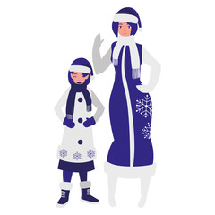 cute mother and daughter with winter clothes