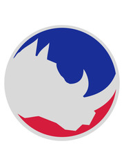 rot blau rund button kreis kopf silhouette nashorn horn rhino dickhäuter einhorn böse comic cartoon clipart logo design