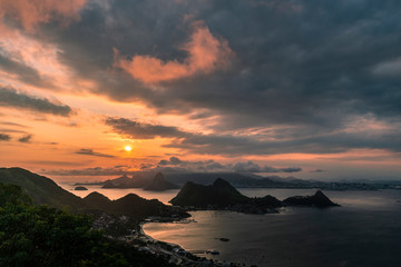 Sunset over sea in Rio de Janeiro view from Niteroi City Park