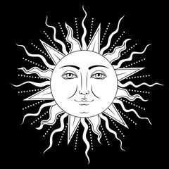 Sun with human face symbol. Vector illustration.