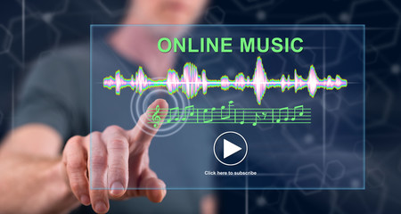 Man touching an online music concept