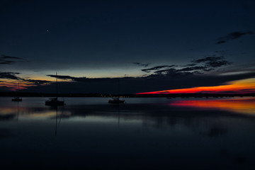 Ammersee, See, Sonnenuntergang, dramatischer Himmel, Steg, Segelboote, Wasser