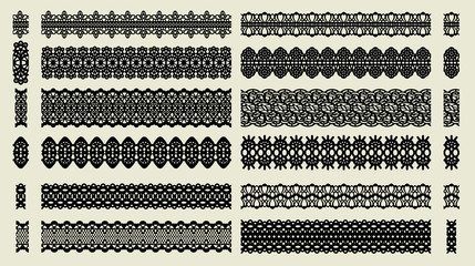 Set of pattern brushes. Tracery silhouettes isolated on a light background. Elements for decor scrapbooking wedding invitations and cards.