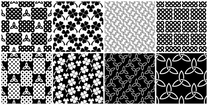 Black and white celtic style seamless patterns set