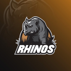 rhino vector logo design mascot with modern illustration concept style for badge, emblem and tshirt printing. angry rhinos illustration.