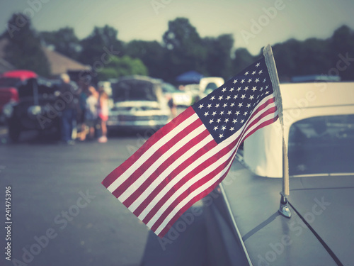 American Flag on Classic Car at Cruise In Car Show