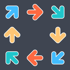 Obraz premium Arrows signs make a circle movement. Colored icons with a white outline created in flat style. The design graphic element is saved as a vector illustration in the EPS file format.