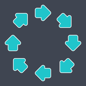 Arrows signs make a circle movement. Colored icons with a white outline created in flat style. The design graphic element is saved as a vector illustration in the EPS file format.