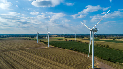 Windfarm on Sunny Day and Blue Skies