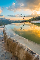 Amazing sunset over the incredible petrified waterfalls of Hierve el Agua in Oaxaca, Mexico