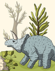 Dinosaur triceratops in its habitat. © trihubova