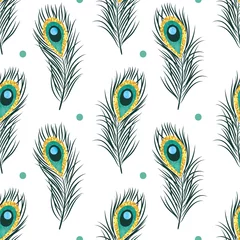 Wallpaper murals Peacock Seamless peacock feathers pattern. Vector background.