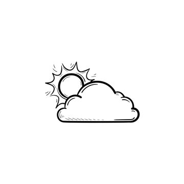 Sun with cloud hand drawn outline doodle icon