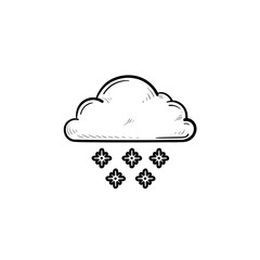 Cloud with snowflakes, snowfall hand drawn outline doodle icon