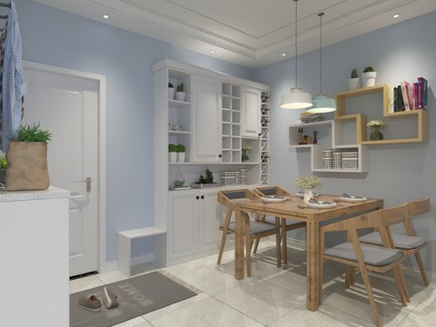 3d render of dining room