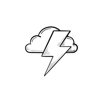 Cloud and lightning bolt hand drawn outline doodle icon