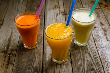 fresh juices in glasses