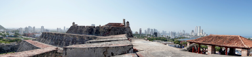 Amazing view of the castle "San Felipe", and old defense building in the old town of Cartagena with canyons and towers.    