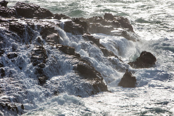 Cold Pacific Water Runs Off Rocks on Coast of Northern California
