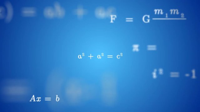 Animated PYTHAGOREAN THEOREM Background. Stylized math cloud of numbers and equations floating in 3D space.