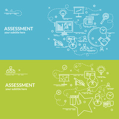 Flat colorful design concept for Assessment. Infographic idea of making creative products. Template for website banner, flyer and poster..