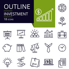 Set of outline icons of Investment. Modern icons for website, mobile, app design and print..