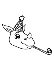 gesicht kopf geschenk geburtstag feiern party spaß hut baby kind klein junges süß niedlich rhino retten überleben aussterben bedroht dickhäuter nashorn horn einhorn comic cartoon clipart logo design