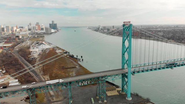 Unique Aerial Of Downtown Detroit And Ambassador Bridge