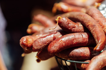 Stacked sausages exposed to the sun
