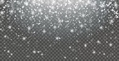 Fotobehang Schnee Schneeflocken Schneefall fallend Hintergrund transparent isoliert Vektor Hintergrund © pixelliebe