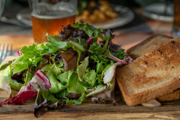 Grilled cheese, salad and beer