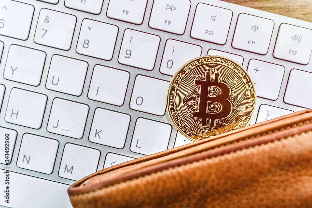Poster Cryptocurrency Bitcoin. Digital money for banking and international network payment. Wallet with blockchain concept.