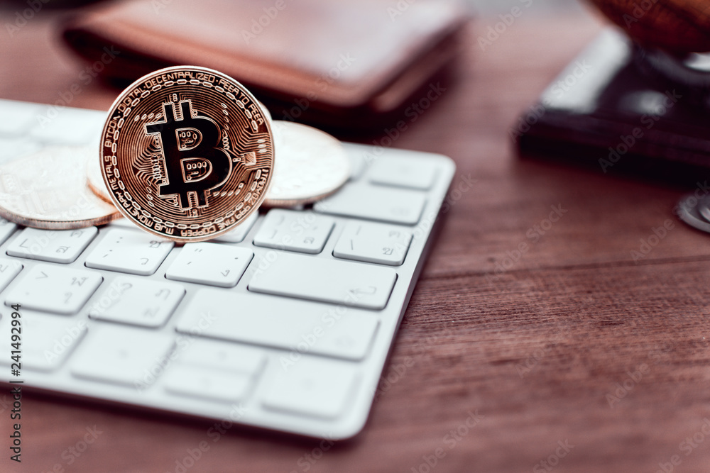 Poster Cryptocurrency Bitcoin. Digital money for banking and international network payment. Wallet with blockchain concept.